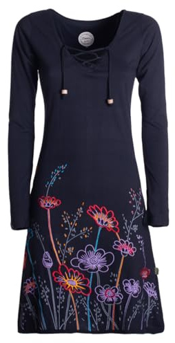 Vishes - Alternative Bekleidung - Damen Langarm-Shirtkleid Tunika-Kleid Baumwollkleid mit Blumen-Print