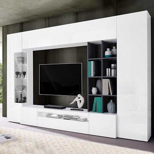 Produce Shop Wohnwand mit TV-Schrank, Vitrine und Hängeschrank in Weiß Anthrazit Egypt