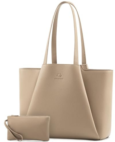 LOVEVOOK Handtasche Damen 15,6 Zoll Laptoptasche, Shopper Tasche Leder Tote Bag Women Aktentasche Lehrertasche mit Laptopfach, Wasserdicht Schultertaschen Umhängetasche für Business Büro Schule