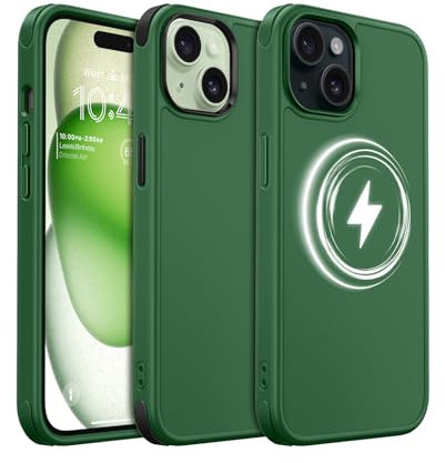 MobNano Magnetisch Hybrid Silicon Hülle für iPhone 15 Hülle [Kompatibel mit MagSafe][2-Sets Bumpers] Stoßfest Schutzhülle Magnet Dünn Handyhülle iPhone 15 Case Alpin Grün