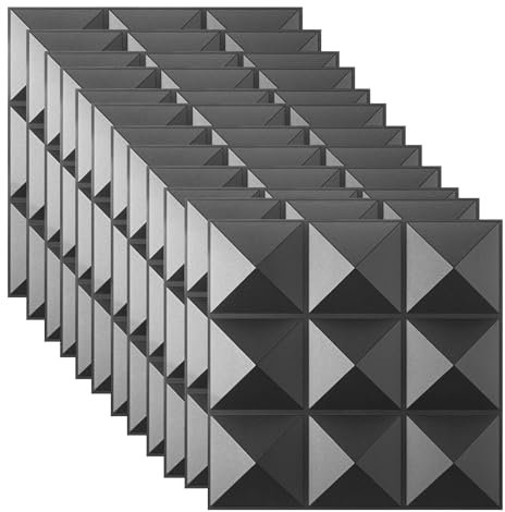 3D Wandpaneele 3D Paneele PVC Platte Wasserkastanie Wandpaneele 3D Wall Panels Fassadenverkleidung Deckenplatten Gaming Wall Panels Paneele Kegel Tapete Schwarz für Wohnzimmer, Schlafzimmer 12 Stück