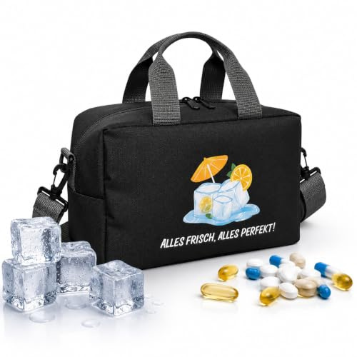 Kleine Kühltasche für Medikamente, Kühltaschen für Reisedokumente, Kleine Kühltasche für Kosmetik, Medikamente, Snacks, Reiseutensilien, Cooler Travel Case (Schwarz)