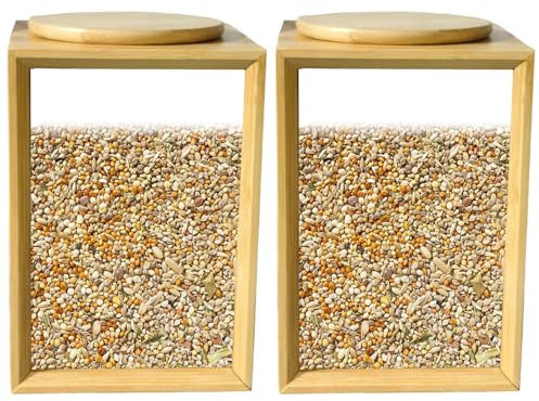 AZIDWERYQ Rangement de récipients de céréales 2PCS, Distributeur Riz en Bois en Bambou avec couvercles Amovibles, Contenant Rangement Nourriture pour fenêtre pour collation, Riz, Farine, pâtes
