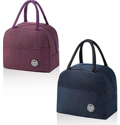 AMONENZ 2 Piezas Bolse Termica, Morado y Azul Tibetano Bolsa Nevera Pequeña, Bolso Termico Comida Trabajo, Equipado con dos Asas Laterales, para Oficina, Escuela, Hogar