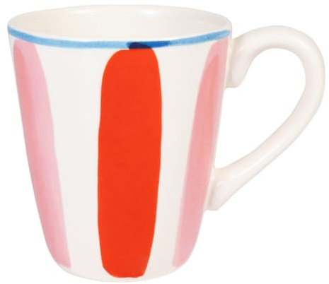 Blond Amsterdam Becher Streifen Rosa Rot, 350ml | Keramik, Streifen Design, Für Kaffee & Tee, Mikrowellengeeignet, Handwäsche empfohlen