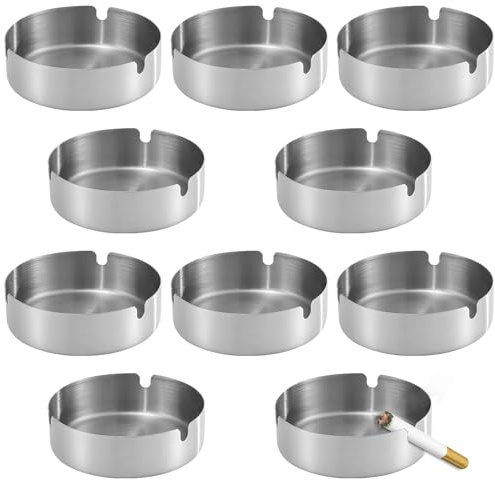 10 piezas de 8 cm Ceniceros de Acero Inoxidable, Ceniceros Redondos de Mesa, Portacenizas Portátiles y Resistentes para Hogar, Oficina, Bar, Restaurante, Terraza o Exterior (10, 8cm)