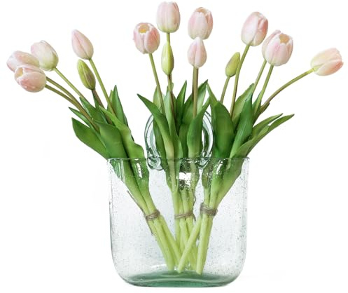 DUYONE 15pcs Künstliche Tulpen Blumen, Real Touch Latex Bouquet, gefälschte Tulpen für Büro Hochzeitsparty Home Küche Garten Dekoration-B Pulver Pink
