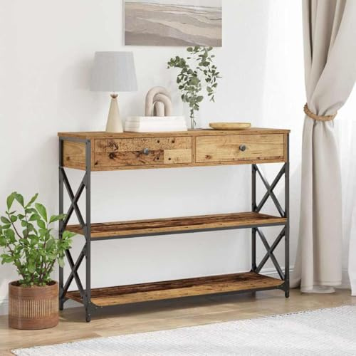 THOYTOUI Konsole Tisch mit rustikaler Oberfläche, rustikaler Holztisch Altholz Finish, für Wohnzimmer und Schlafzimmer, 100 x 28 x 75 cm