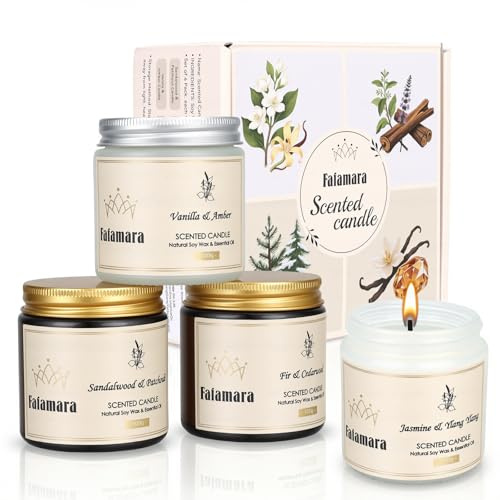 Fafamara Scented Candles Gift for Women, Soy Wax, 4 cans Gift Packaging | Mixed Fragrances, Long-Lasting Aromatherapy Candles, Ideal Gift for Housewarming, Birthdays, Anniversaries and Christmas