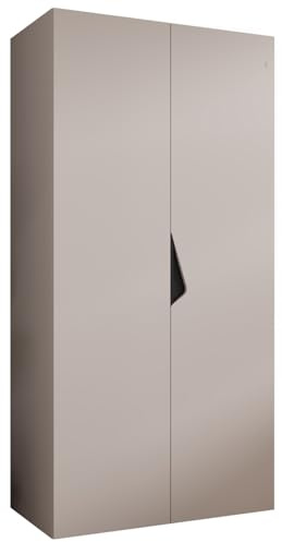 MEBLE KRYSPOL - Kleiderschrank - Garderobenschrank - 100 cm x 202 x 52 cm - Schrank mit Kleiderstange, 2 Türen - für Schlafzimmer, Flur - SANDI, Kaschmir, Griff Schwarz