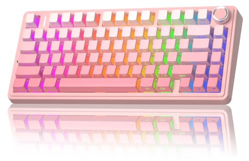 AULA F75 Silent Mechanical Gaming Keyboard,2.4G/USB-C/BT5.0,Gasket Structure,Translucent Keycaps,Side Engraved,RGB Backlight,Hot Swappable Custom Keyboard for PC/Mac (Pink)