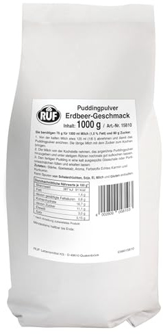 RUF Pudding Erdbeer, Puddingpulver mit Erdbeergeschmack, nur mit Milch und Zucker aufkochen, Großgebinde, glutenfrei, ohne Allergene, 1x1000g