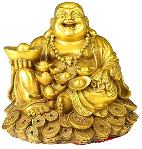 SMRTHMRT Feng Shui Dekor Lachender Buddha Statue Maitreya Figur Tragetasche Geldbeutel Glücklicher Buddha für Gott Glück Messingskulpturen Heimdekoration (groß)
