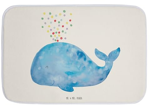 Mr. & Mrs. Panda Badteppich Wal Konfetti - Geschenk, Meerestiere, Geburtstag, Motivation, Duschvorleger, Badgarnitur, Urlaub, Badezimmerteppich,