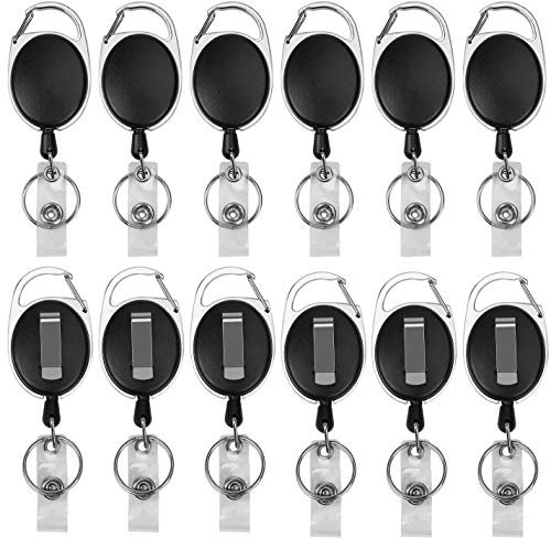 Rétractable Badge Tether avec Clip Attache Ceinture, Mousqueton Bobine Clip Card Holders Porte-clés pour clé de carte d'identité Avec yoyo et cordon de 69cm(12 paquets)