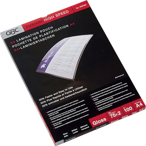 GBC® Laminating Pouch, High Speed Pouch, A4, 216 x 303 mm, 0.075 mm, Colourless, Glossy (Pack of 100)