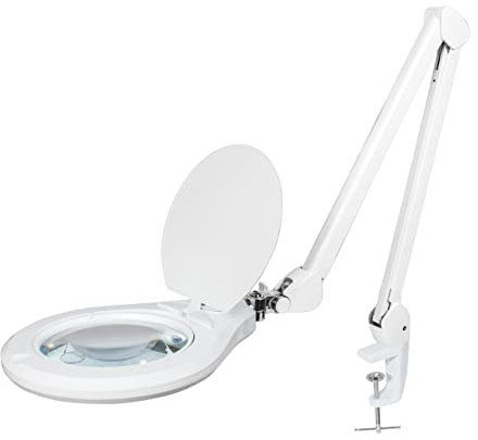Neatfi Elite HD XL Super LED Lupenleuchte mit Klemme, europäischer Stecker, nicht polares Dimmen, 72 SMD, 5/12 Dioptrien, 6500K, augenfreundlich (15 CM, Weiß)