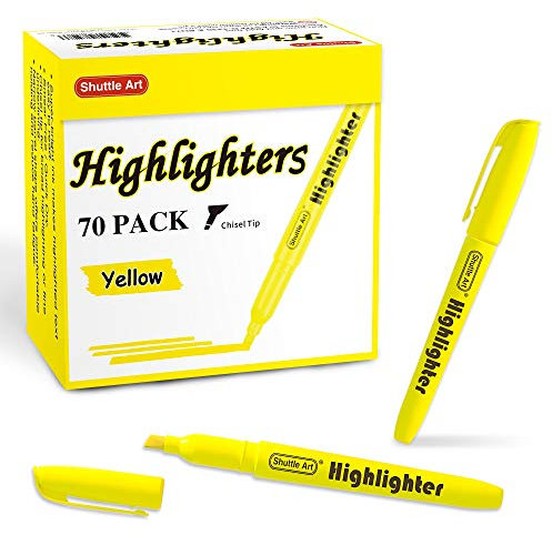 Shuttle Art 70 Pack Highlighters, Yellow Highlighters with Versatile Chisel Tip, Highlighter Markers Bulk in Vibrant Color for Highlighting as Office, School Supplies