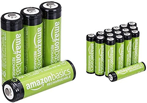 Amazon Basics AA-Batterien, wiederaufladbar, vorgeladen, 4 Stück (Aussehen kann variieren) & AAA-Batterien, 800 mAh, wiederaufladbar, 16 Stück
