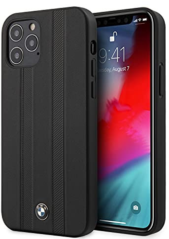 BMW, Hülle Hard Case Leder Tire Marks für Apple iPhone 12 Pro Max - schwarz, BMHCP12LTTBK