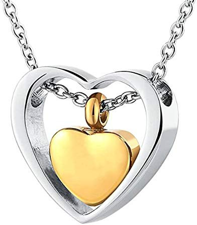 Beydodo Urnen Halskette für Asche Damen, Urnen Kette Edelstahl 60CM mit Anhänger Doppelte Herzen Gold Kette Partnerkette Ascheschmuck