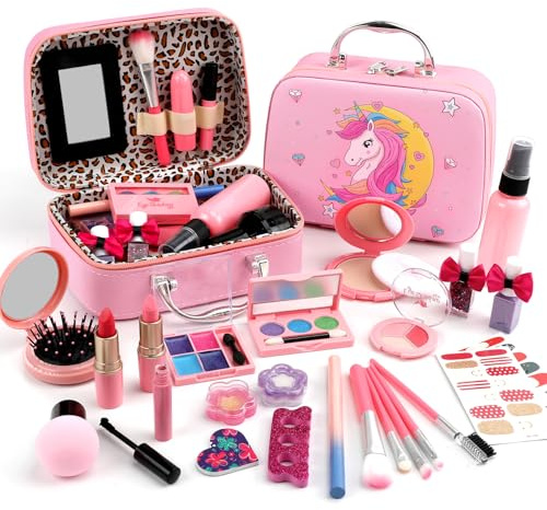 Kids Washable Makeup Girl Toys - Kids Makeup Kit for Girl, Real Make Up Set, Little Girls Makeup Kit for Toddler Kid Children Princess, Christmas Birthday Gift Toys for Girl 4 5 6 7 8 9 10 Year Old