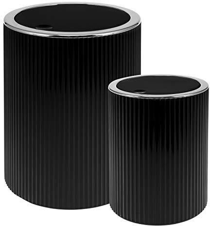 bremermann Kosmetikeimer 2er Set GAVELLO mit Schwingdeckel // Mini 1,5 L und 5,5 L Badeimer mit Rillendekor, Kunststoff (Schwarz)