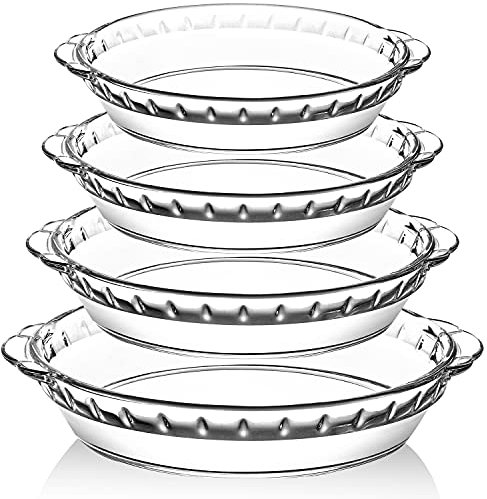 4 Packs Glass Pie Plates, MCIRCO Deep Pie Pans Set (7/8/9/10), Pie Baking Dishes with Handles for Baking and Serving, Clear