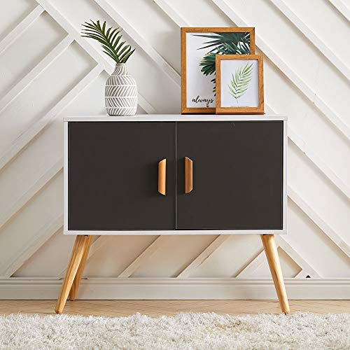 Warmiehomy TV Unit TV Stand Cabinet with Wooden Handle, 80L x 40W x 71.5Hcm Wooden Storage Cabinet for Living Room Bedroom Hallway Office, White & Grey