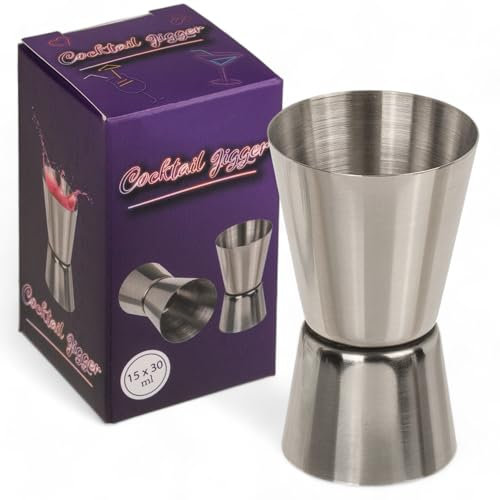 MIJOMA Kleiner Messbecher Likörmaß Double Jigger 1,5cl & 3cl – Rostfreier Edelstahl, Mattiert, Spülmaschinengeeignet, Präzises Cocktail Barmaß für Profis & Zuhause