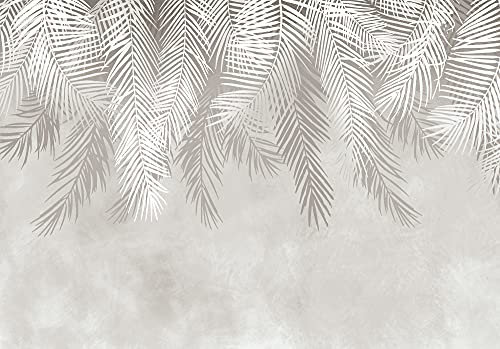 WallArena - Vlies Fototapete Blätter Palmenblätter creme Dschungel Tropische 368x280 cm - Fototapeten - Tapeten - für Wohnzimmer Schlafzimmer - Vliestapete Wandtapete Tapete 3D Effekt- inkl. Kleister