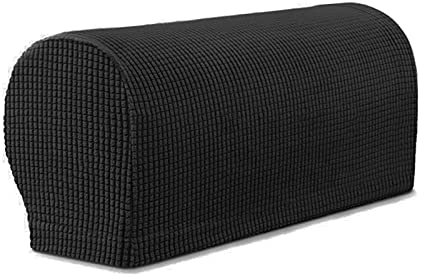 YSLJW Armlehnenbezüge, Jacquard Elastische Waschbar Couch Armlehnenschoner Armlehnenbezug Für Sessel Sofa (Schwarz,2 Pcs)