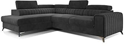 All4All Ecksofa Carola mit Schlaffunktion Polstersofa Polsterecke L-Form Couch Sofa Möbel Wohnlandschaft Eckcouch Links Rechts 23 (Monolith97, Links)