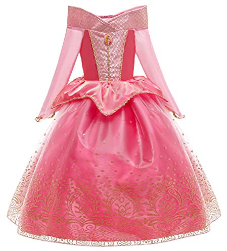 YOSICIL Filles Aurora Costume Filles Aurore Robe de Princesse Belle au Bois Dormant Habillage Enfant Fête d'hiver Carnaval Cosplay Cérémonie de Noël Anniversaire Robes,120