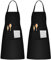 2 Stück Schürze Schwarz, Schürze Unisex, Schürze mit 2 Taschen, Schürze Verstellbar, Baumwoll Polyester Schürze für Küche Grill Restaurant Kaffee Köche Gartenarbeit