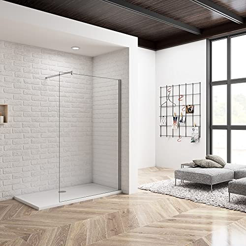 Acezanble paroi de douche à l’italienne 90x200cm,8mm verre trempé anticalcaire paroi latérale avec une barre de fixation extensible rond 70-120cm