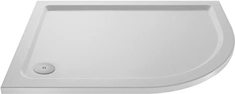 nuie NSR109 Trays Modern Bathroom Slip Resistant Right Hand Offset Quadrant Shower Tray, 800mm x 1000mm, Matt White