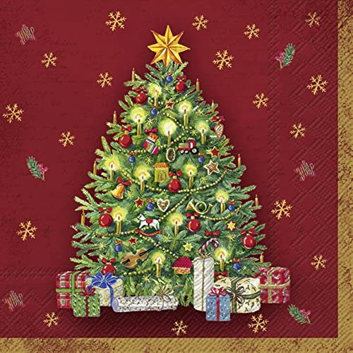 IHR Ideal Home Range - Tannenbaum Servietten FESTIVE TREE red Christbaum Geschenke Weihnachten 20 St. Lunch-Servietten 33 cm x 33 cm