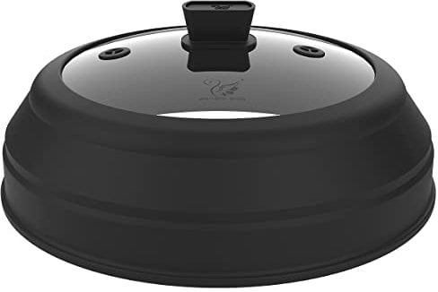 Microwave Splatter Cover Glass Splatter Guard Lid with Collapsible Silicone for Food Plate Covers 8.5 inch Black