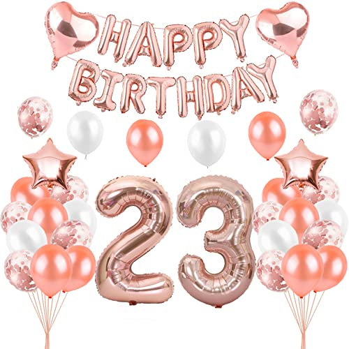 HCRXVV Rosegold 23 Geburtstag Mädchen Party Deko Set 23.Luftballons Geburtstag Teenager Mädchen Happy Birthday Girlande Geburtstagsdeko für 23 Jahre Geburtstagsluftballons