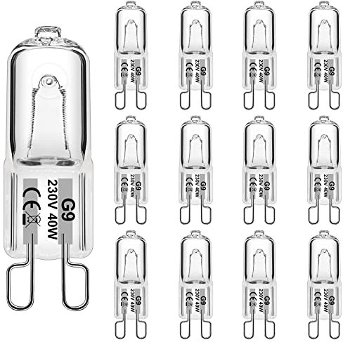 WeshLMPO Glühbirne G9 12 Stücke Halogen G9 40W Dimmbar Halogen Leuchtmittel G9 230V 2700K für Backofen 300 Grad.