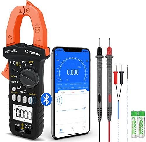LYCEBELL Bluetooth Stromzange Multimeter, LC-7200APP TRMS 6000 Zähl Zangenmultimeter NCV-Test, Messen von AC/DC Strom Spannung, Widerstand, Kapazität, Frequenz, Diode, Durchgang, Temperatur