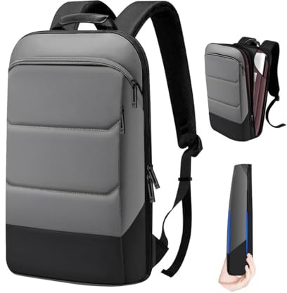 17 Zaino PC Portatili Sottile ed Espandibile Zaino da Viaggio Antifurto Impermeabile Zaino per Laptop con Porta USB per Lavoro Scuola Viaggio Uomo Donna，Nero Bordo grigio