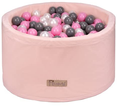 Flumi Personalisierte Bällebad Baby ab 1 Jahr - Bällepool Kinder 90x40cm mit 200 Bällebad Bälle ∅ 7cm in EU hergestellt - Oeko-TEX und CE-Zertifiziert - (Puderrosa)