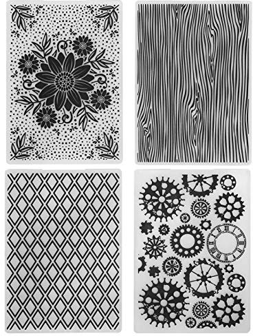 Natudeco 4 Kunststoff-Prägeordner, Rhombus, Sonne, Blume, Zahnrad, Baum, Muster, Scrapbooking, Prägebrett, Stempel, Schablonen, Bump-Vorlage für Album-Karten-Dekoration