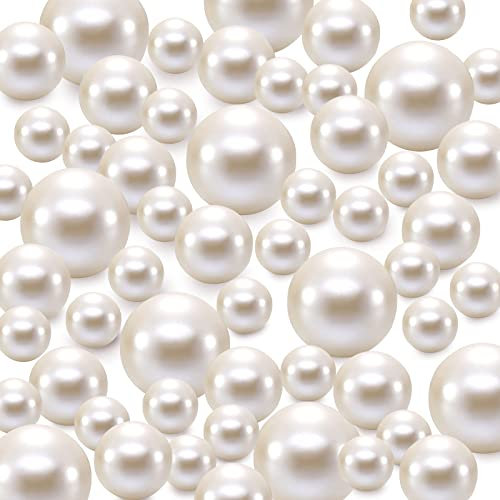 TYEQWT Schwimmende Perlen, 150Pcs Kunstperlen, Floating Pearls, Schwimmende Perlen für Vasenfüller, Perlen Ohne Loch, Kunststoffperlen für Vasen DIY-Basteln Karneval Fasching Deko 8/14/20mm(Cremeweiß)