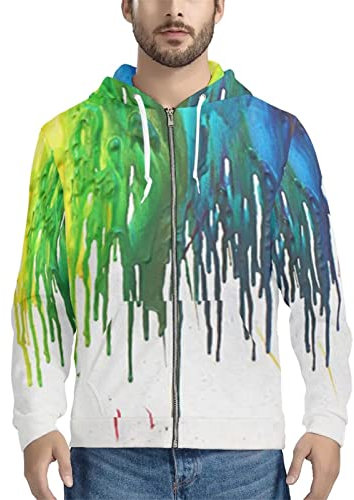 Biyejit Sweat à capuche zippé à manches longues pour homme avec impression 3D, Peinture blanche., XXXL
