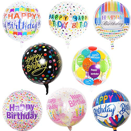 ZOOMPIL Folienballon Happy Birthday, Runde Geburtstags Folienballons 8 Stücke, Geburtstagsballondekoration mit Buntem Muster, Luftballons für Party Dekoration Geburtstag