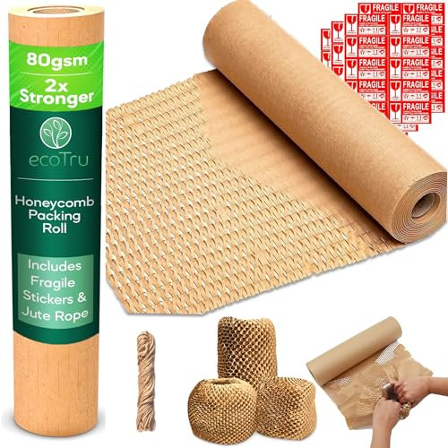 ecoTru UK Honeycomb Packing Paper 36cm x 20m, British Brand Eco Packaging Materials for Moving House Essentials, Shipping, Wrapping & Void Fill, Recyclable & Biodegradable Bubble Wrap Alternative