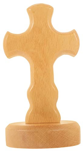 HAPINARY Dekoratives Kreuz Aus Holz Für Zuhause Runder Sockel Für Arbeitszimmer Schlafzimmer Büro Kirche